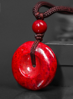 朱砂原石平安扣透光项链男款