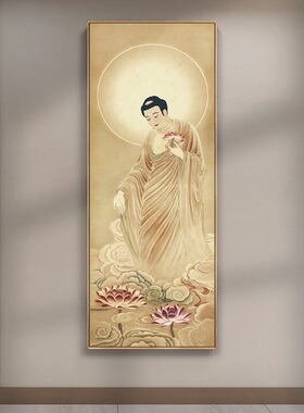 新中式客厅三圣观音壁画供台禅意