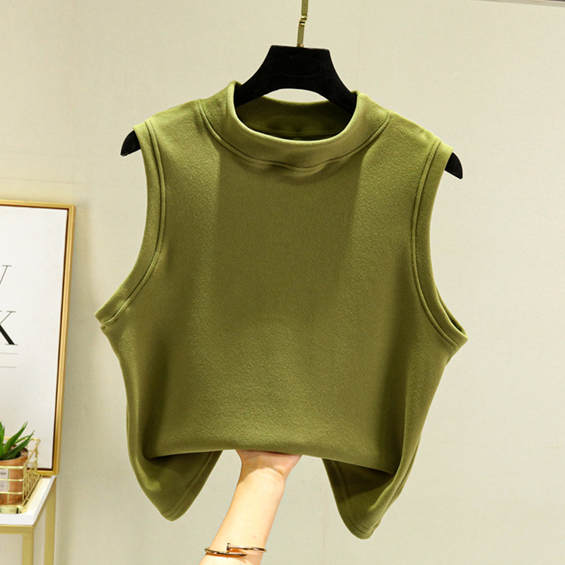 德绒高领无袖背心女内搭磨毛无袖t恤加绒加厚修身打底衫秋冬保暖 - 图2
