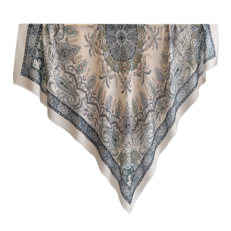 丝巾130cm大方巾女高级感米色腰果花领巾 搭配衬衫的ins披肩头巾,淘宝优惠券,粉丝福利购,淘宝优惠卷