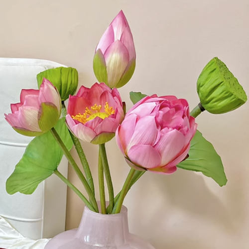 仿真荷花假花荷叶莲蓬客厅摆设花艺插花造型装饰鱼缸造景插花道具 - 图1