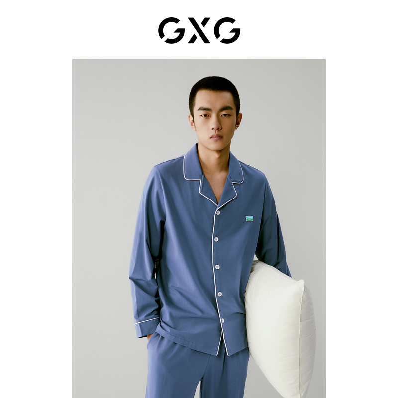 GXG棉质明线男士家居服长袖长裤睡衣套装情侣2024春季新品