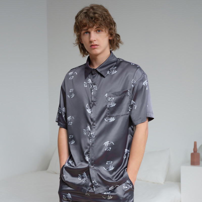 gxg夏季男冰丝仿真丝短袖可爱睡衣 gxg内衣睡衣/家居服套装