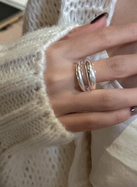 S925纯银韩版小众设计感双层哑光戒指日韩博主款指环银饰批发