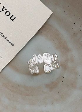 褶皱戒指女轻奢小众ins韩版复古开口可调节指环2023年秋冬新款