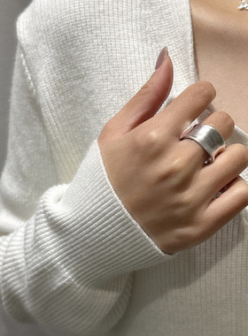 S925纯银韩版时尚小众哑光松本奈惠同款指环韩系博主款穿搭指环