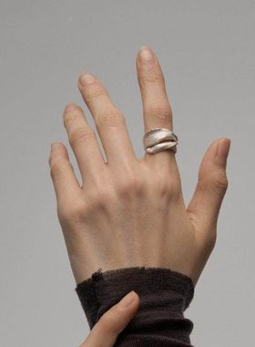 【K社制造】磨砂肌理戒指烧白几何宽边独特尾戒小众设计ins冷淡风