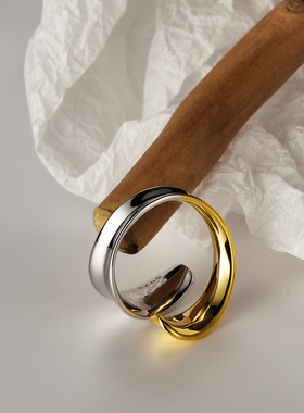 【K社制造】拼色盘山戒指 双色拼接长结指环个性时髦小众设计感