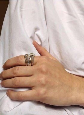 【K社制造】简约欧美时尚潮人金属镀金镶嵌宝石套戒女式潮流