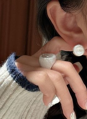 S925纯银韩版小众设计感复古简约烧白戒指韩式时髦个性指环