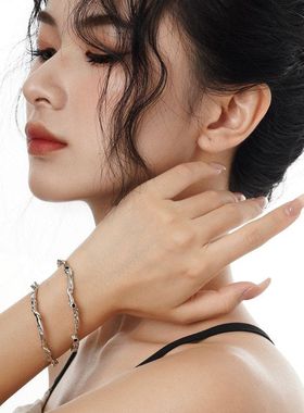 时尚复古S925纯银缠绕树藤手镯女开口可调节气质镶钻手环