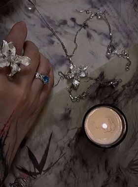 银色鸢尾项链清冷风烧白工艺小众设计感气质显白项链女长度可