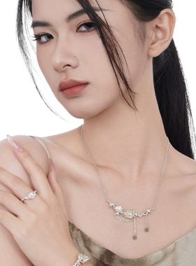 新中式小众设计师款S925纯银花纹戒指女开口ins风异形食指戒