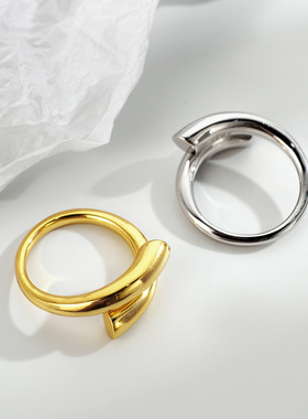 J1080纯银小众设计师几何线条极简戒指女ins韩版冷淡风开口食指戒