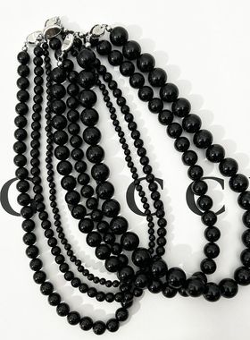 韩国博主FEVER款天然黑玛瑙串珠锁骨链元宝扣高级黑色系项链批发