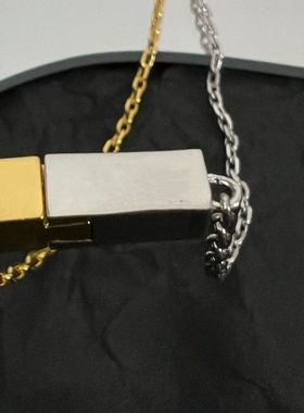 【K社制造】长方形拼接金银锁骨链饰品小众高级感项链吊坠