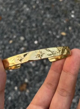 手镯金色原创小众设计美式手环手工钛钢开口男女同款饰品