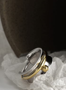 【K社制造】拼色戒指925银戒指双心拼接线绕18K金双色戒指潮牌