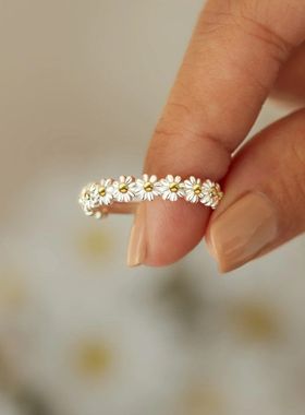 【K社制造】GD权志龙925纯银小雏菊戒指女镀18K金镶锆石甜美欧美