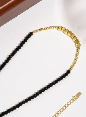 fever同款小红薯夏季爆款黑金串珠项链 极细轻奢个性小众串珠颈链