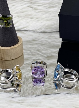 【K社制造】轻奢梨形切割戒指彩色蘑菇祖母绿切海蓝四角锆石指环