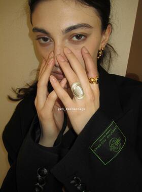 面纱磨砂嵌猫眼石戒指新款指环日常高级小众