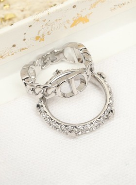 新款镶钻两件套戒指女时尚设计感百搭猪鼻子五星拼接指环潮