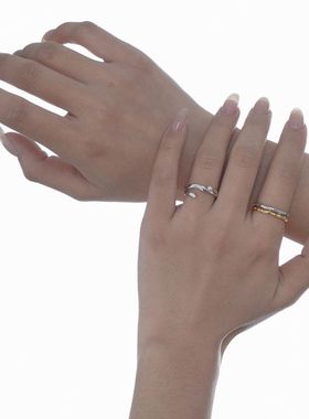 韩版小众小巧S925纯银纹理细指环女ins冷淡风开口不规则戒指