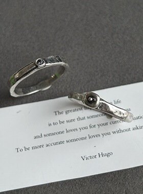 日韩小众叠戴戒指设计mars复古手工天然欧珀石做旧简约休闲中性风