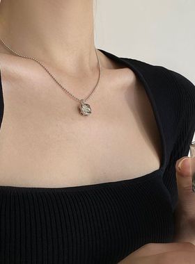 小白茶项链韩国925纯银方形圆珠链精致锁骨链极简ins网红女