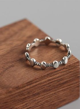 韩国韩版S925纯银INS风戒指 个性百搭潮人食指戒指尾戒女