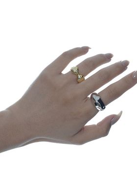 欧美简约ins风S925纯银不规则凹凸感女时尚开口光面食指戒