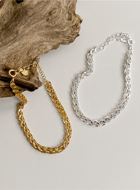 S925纯银韩版金银双色凤尾手链韩女款式风熠熠闪光手饰品银饰批发