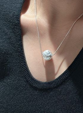 S925银韩版小众设计感闪光烧白工艺毛球项链复古INS风简约锁骨链