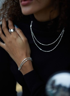 abs925银情侣碎银子项链