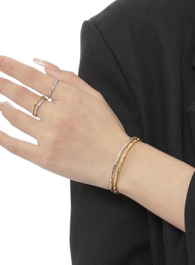 【K社制造】百搭个性S925纯银不规则纹理手镯女款褶皱线条细手环