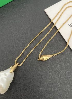 不规则珍珠吊坠项链简约个性欧美复古轻奢时尚毛衣长款项链