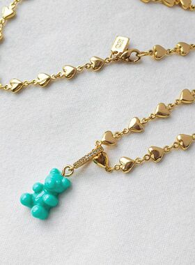 GD权志龙同款crystal韩国东大门彩色小熊软糖吊坠心形项链女