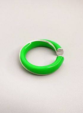 新款珐琅釉戒指铜镀18K金开口戒指女欧美绿色米色时尚滴油指环