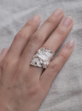 【K社制造】肌理手工925纯银原创小众设计宽戒指指环男女