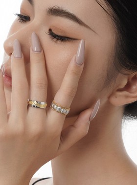 【K社制造】小众设计师款S925纯银贝壳戒指女ins风开口双色食指