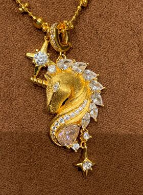 “以梦为马”S925银独角兽项链轻奢拉丝微镶设计灵动感项链女