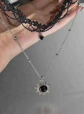 暗黑系复古气质高级锁骨链黑色吊坠choker蕾丝花边流苏项链女配饰