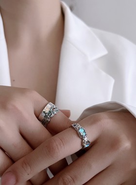 【K社制造】戒指S925纯银饰 月光宝石镶嵌开口戒指高级感轻奢