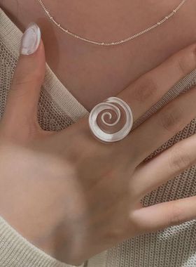 925银韩版小众设计感烧白复古简约戒指时髦感流线指环