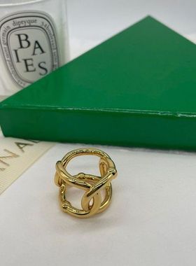 时尚简约光面线条戒指 欧美复古黄铜交叉指环