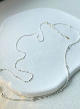 实拍韩国韩版饰品925银几何蛇骨圆珠项链简约小众ins网红潮