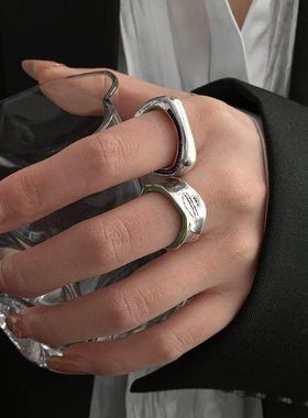 【K社制造】牛油果绿字母波浪 宽戒指 轻奢高级设计感冷淡风戒指