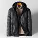 海宁真皮绵羊羽绒服男士加厚加肥加大高档皮夹克外套皮衣连帽冬季