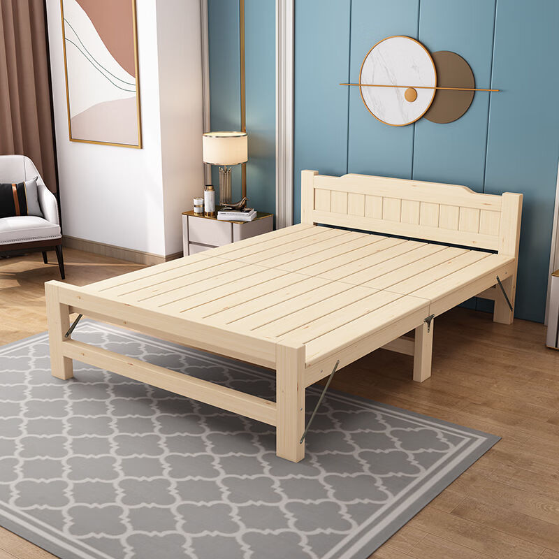 忆恬墨实木单人床可折叠床简易床午休床小户型加厚实木床1.2米1.5 - 图0